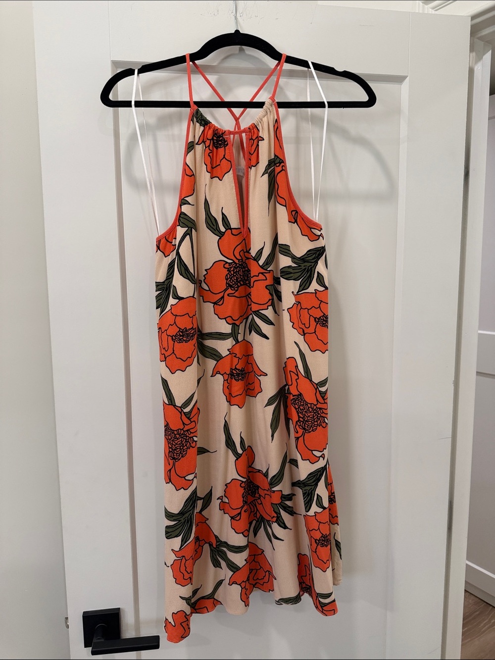 1. State Beige Strapless Sundress with Orange Floral Print